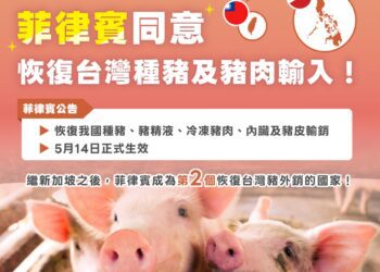 重返三大豬病非疫國後又傳好消息 菲律賓同意恢復我國種豬及豬肉輸入
