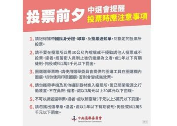 投票前夕  中選會提醒投票時應注意事項