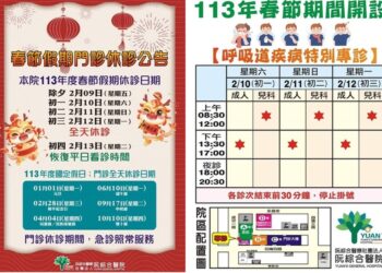 阮綜合醫院：春節期間急診照常開放 門診休息