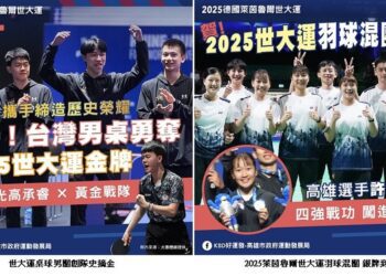 世大運桌球男團創隊史摘金、羽球混團摘銀 高承睿、許尹鏸將獲頒高市體育獎助金