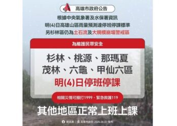 防土石流與崩塌風險　高雄六行政區明天停班停課