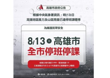 楊柳颱風襲台　高雄13日全市停班停課