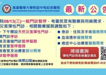 楊柳颱風來襲！高醫開設天然災害彈性門診