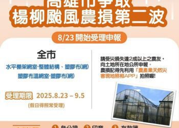 高雄市再次爭取楊柳颱風農損救助 即起受理