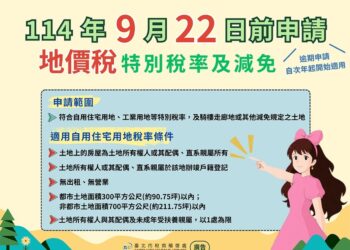 北市稅處提醒民眾9/22前提出地價稅優惠稅率申請節省荷包