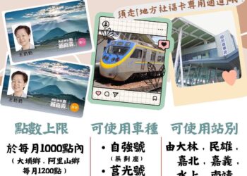 嘉義縣敬老愛心卡搭台鐵，每月享1000點折抵