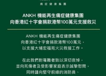 ANKH機能再生向香港紅十字會捐贈港幣100萬 支援救災工作