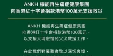 ANKH機能再生向香港紅十字會捐贈港幣100萬 支援救災工作