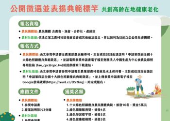 第四屆全國十大綠色照顧優良典範獎啟動徵選，發掘深耕農村的高齡照顧標竿